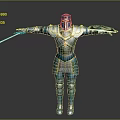 Full Body Blue Medieval Armor With Metallic Texture And Sword In Standing Pose
