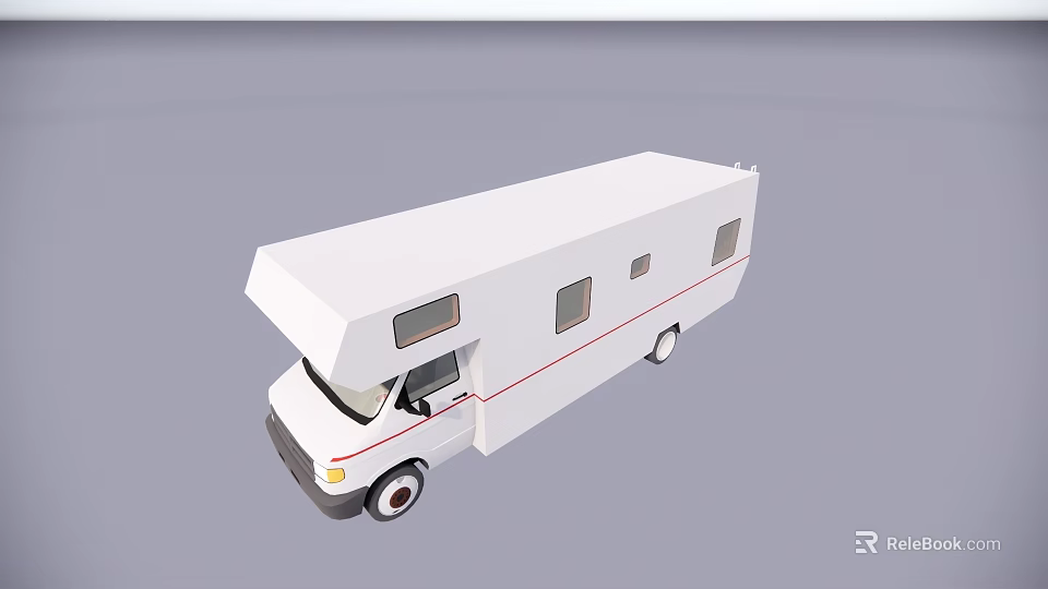 White Recreational Vehicle with Red Stripes and Multiple Windows for Travel 3d model 