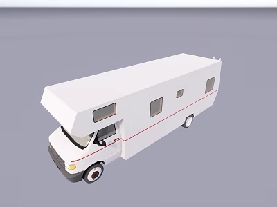 White Recreational Vehicle with Red Stripes and Multiple Windows for Travel 3d model