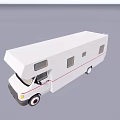 White Recreational Vehicle with Red Stripes and Multiple Windows for Travel