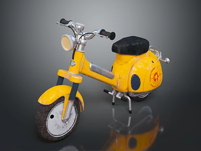 Classic Yellow Motorcycle With Black Seat Round Headlight Side Logo And Retro Style 3d model