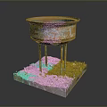 Old Rusty Metal Basin With Four Legs And Gravel Weeds Around Base
