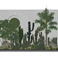 Indoor Green Plants Arrangement With Gray Wall And Round Mirror