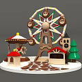 Miniature Amusement Park Model Scene With Ferris Wheel Carousel Small Houses And Christmas Trees