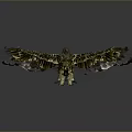 Golden Eagle with Spread Wings and Shiny Feathers on Dark Background
