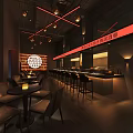 Modern Bar Interior Design With Bar Counter High Stools And Warm Hanging Lights