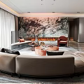 Modern Living and Dining Room Interior With Sofa Dining Table Marble Counter and Pendant Lights
