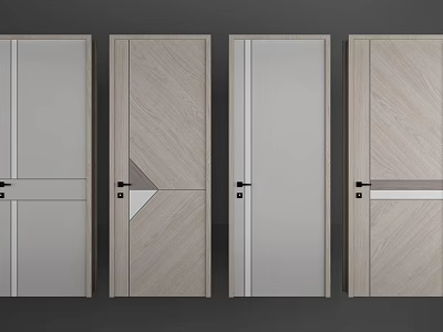 Modern Hinged Doors With Various Wood Grain And White Panel Designs 3d model