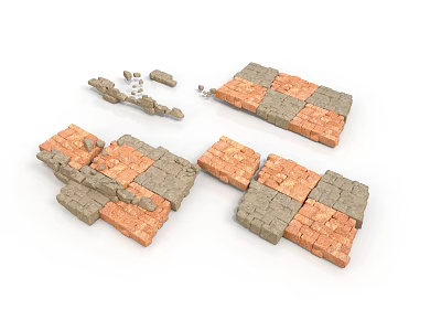 Scene Construction Components With Red Brick And Gray Stone Mosaic Tiles 3d model