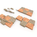 Scene Construction Components With Red Brick And Gray Stone Mosaic Tiles