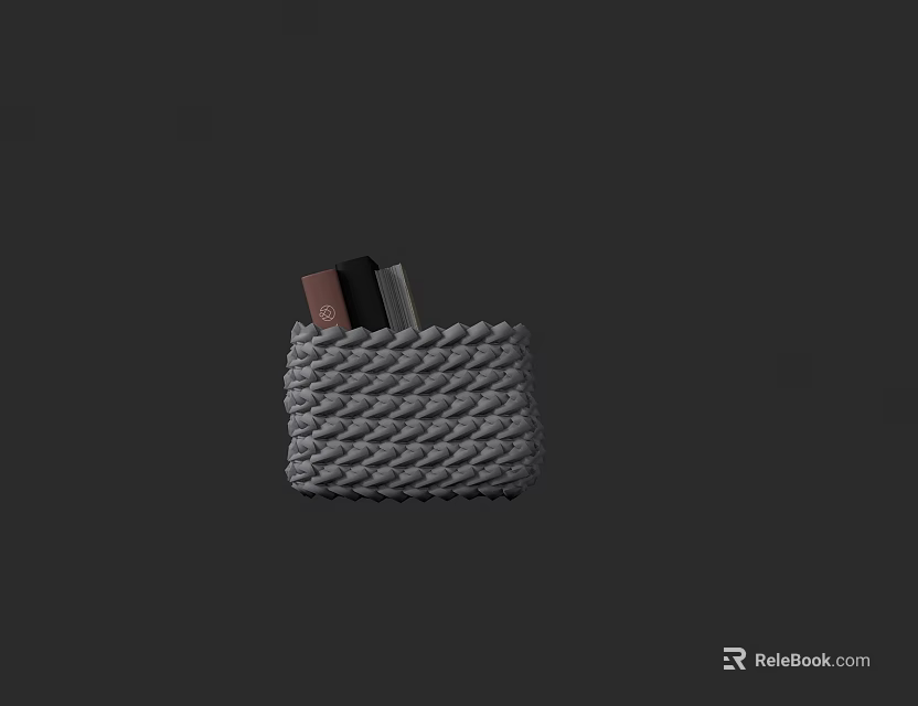 Books And Magazines Stored In Gray Woven Basket For Home Organization 3d model 