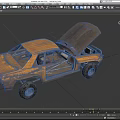 Rusty Off Road Car With Open Hood And Doors And Large Tires