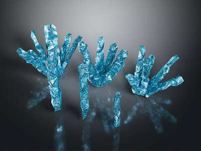Vibrant Blue Crystalline Branch Formations With Forked Shapes And Dark Reflective Surfaces 3d model