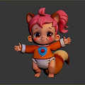 Cute 3D Squirrel Character With Pink Hair Ponytail Red Outfit Blue Emblem And Open Arms