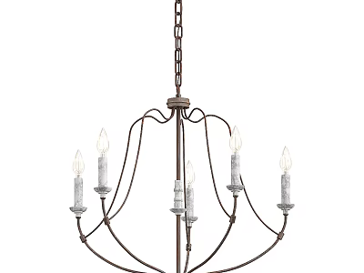 Rustic Wrought Iron Chandelier With Five Candle Style Lights And Curved Arms 3d model
