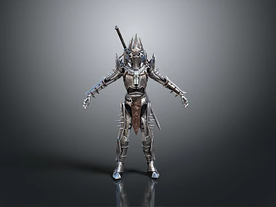Fantasy Warrior In Silver Spiked Armor Standing With Weapon And Intricate Metallic Design 3d model