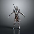 Fantasy Warrior In Silver Spiked Armor Standing With Weapon And Intricate Metallic Design