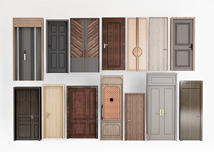 New Chinese Style Flat Door Single Door Double Door Combination Door Original Wooden Door 3d model