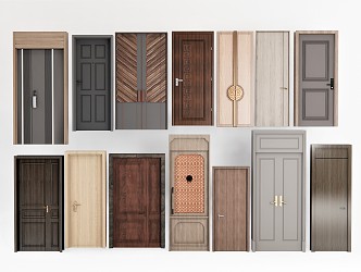 New Chinese Style Flat Door Single Door Double Door Combination Door Original Wooden Door 3d model