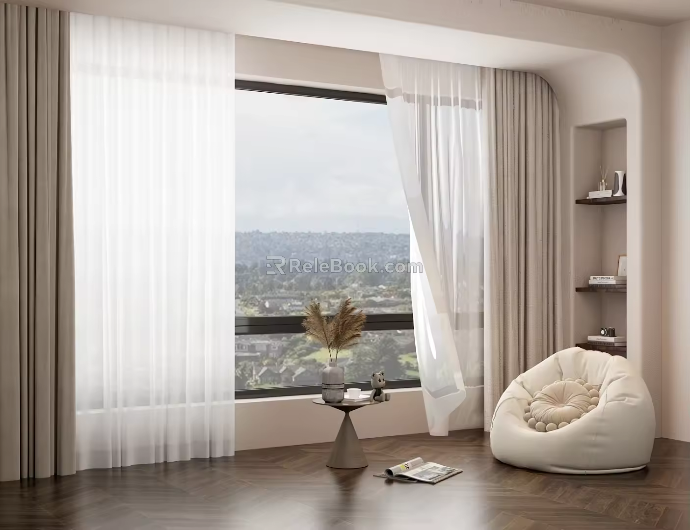 Modern Curtain Window Screen Lazy Sofa 3d model