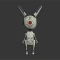 White Mechanical Robot Character Resembling Rabbit With Long Ears Red Eye And Spotted Body