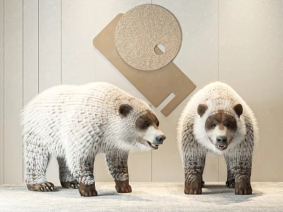 Two White Bears Standing With Circular And Rectangular Wall Decorations 3d model