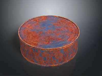 Rustic Round Metal Storage Container With Red Blue Rust For Home Use 3d model
