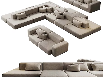 Modern Modular Sectional Sofa With Beige Fabric Multiple Cushions And Various Configurations 3d model