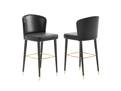 Modern Black Leather Bar Stools With Gold Accent Legs And Stylish Backrest 3d model