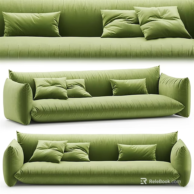 Modern Green Sectional Sofa With Plush Pillows And Comfortable Seating Design 3d model 