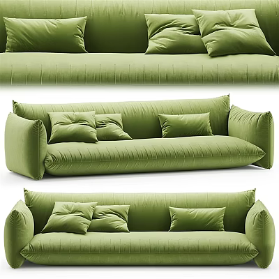 Modern Green Sectional Sofa With Plush Pillows And Comfortable Seating Design 3d model