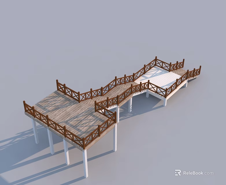 Wooden Hinged Door For Outdoor Deck With Sturdy Railings And Wooden Planks 3d model 
