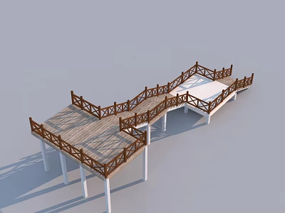 Wooden Hinged Door For Outdoor Deck With Sturdy Railings And Wooden Planks 3d model