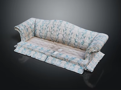 Elegant Multi Person Sofa With Floral Pattern Curved Arms And Fringed Skirt 3d model