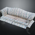 Elegant Multi Person Sofa With Floral Pattern Curved Arms And Fringed Skirt