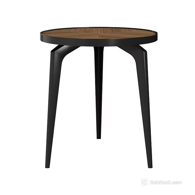 Stylish Modern Stool With Round Wooden Top And Black Metal Legs 3d model 