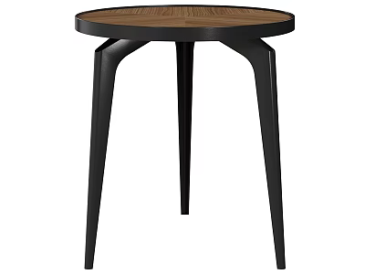 Stylish Modern Stool With Round Wooden Top And Black Metal Legs 3d model