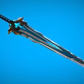 Ornate Fantasy Sword With Silver Blade Blue Accents And Golden Hilt Design 3d model