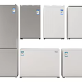 Various Styles of Refrigerators and Freezers Including Upright and Chest Designs in Silver and White