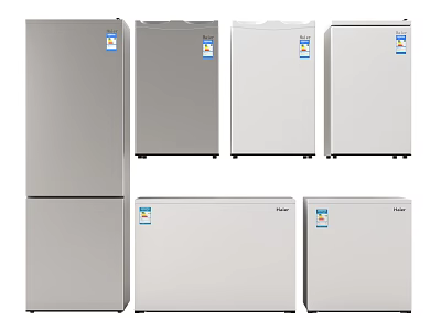 Various Styles of Refrigerators and Freezers Including Upright and Chest Designs in Silver and White 3d model