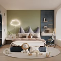 Kids Room Design With Cloud Shaped Lamp Stuffed Lion Alpaca Toys Round Rug Desk Bookshelf