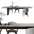 Minimalist Dining Table Set With Comfortable Chairs And Decorative Vase Teacups 3d model