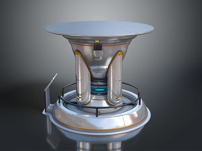Modern Industrial Equipment Featuring Round Top Metallic Structure Yellow Accent Strips And Circular Base 3d model