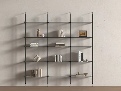Modern Open Bookshelf With Multiple Shelves Holding Books Decorative Vase And Picture Frame 3d model