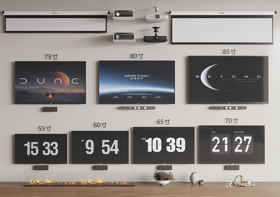 Wall Mounted Televisions Of Various Sizes On 3d model 