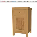 Natural Wooden Bedside Table With Drawer And Rattan Door Simple Design