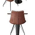 Modern Dining Table Set With Brown Leather Chairs Wooden Tabletop And Metal Legs