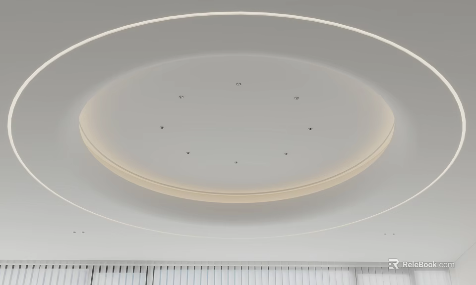 Modern Circular Ceiling Design With Soft Lighting And Embedded Recessed Points 3d model 