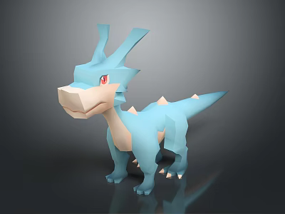 Blue Low Poly Style Dragon 3D Model With Red Eyes And Spiked Back 3d model