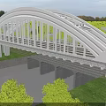 Modern White Arch Bridge With Multiple Arch Structures Over River And Green Vegetation 3d model